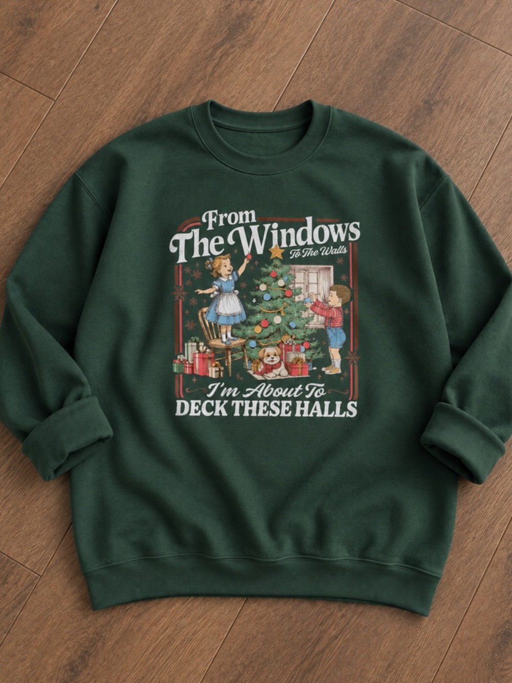 From The Windows Christmas Gift Graphic Forest Green Crewneck Sweater